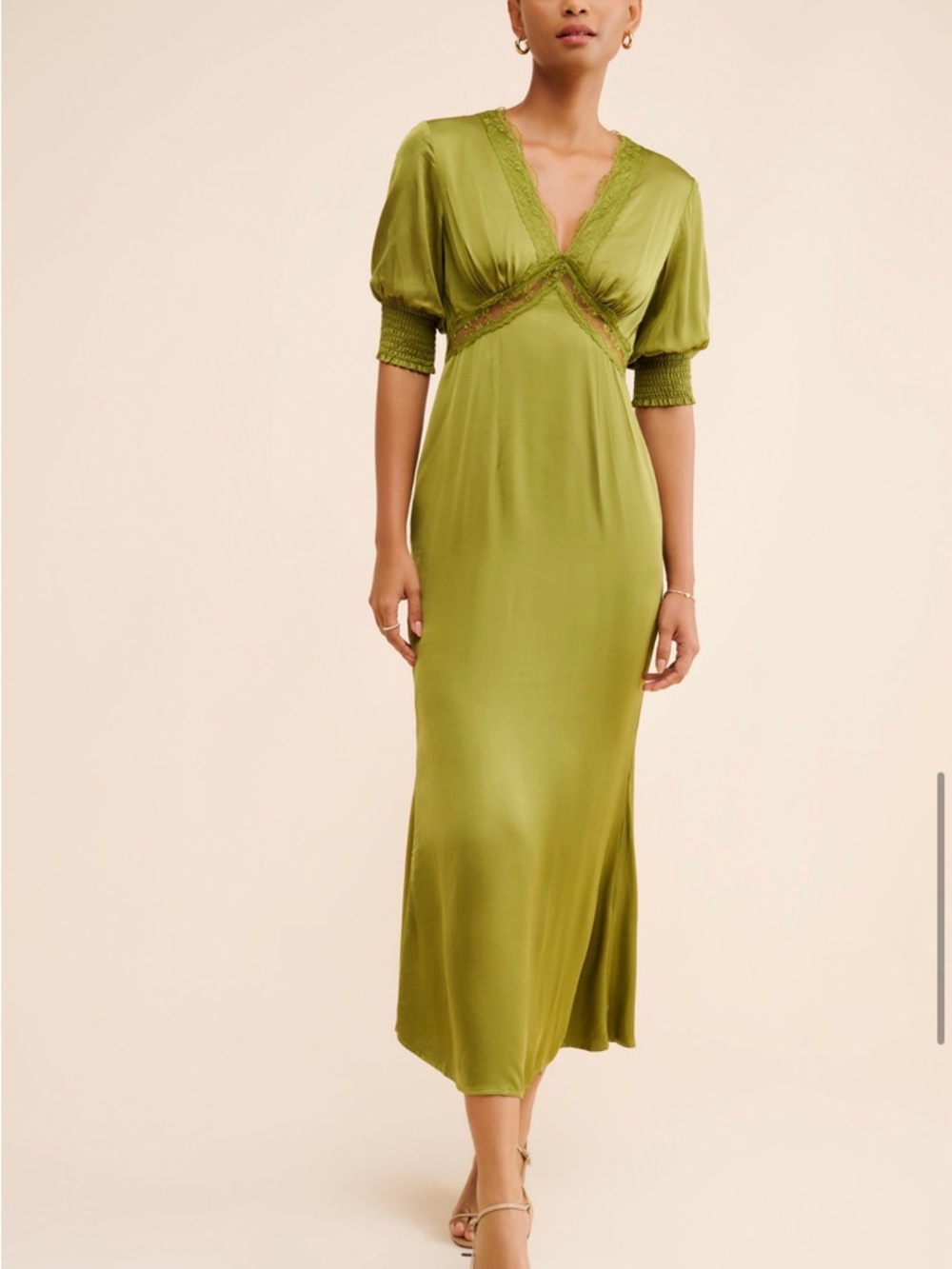 Never Fully Dressed Olive Green V-Neck Maxi Dress Size 2